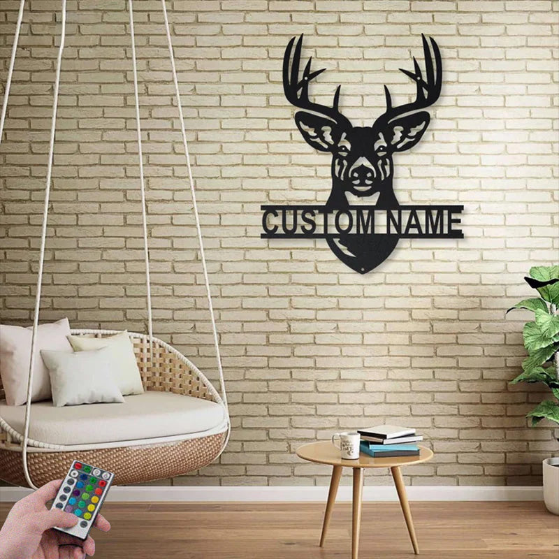 Personalized Deer Hunting Monogram Metal Wall Signs With RGB Led Light
