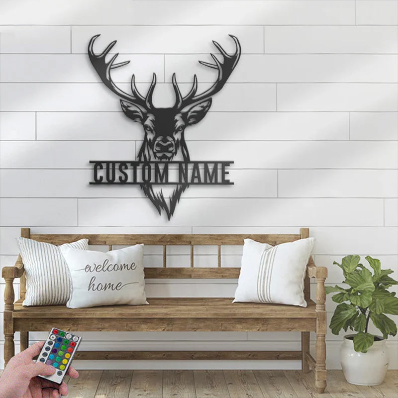 Personalized ELK Deer Hunting Metal Wall Signs With RGB Led Light