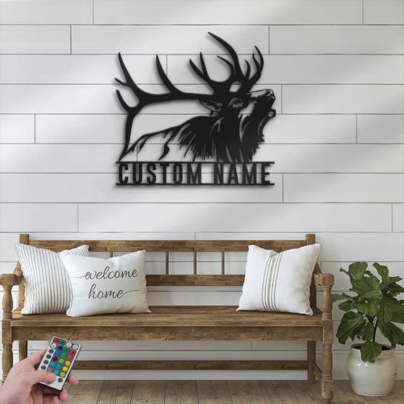 Personalized ELK Deer Hunting, Metal Wall Signs With RGB Led Light