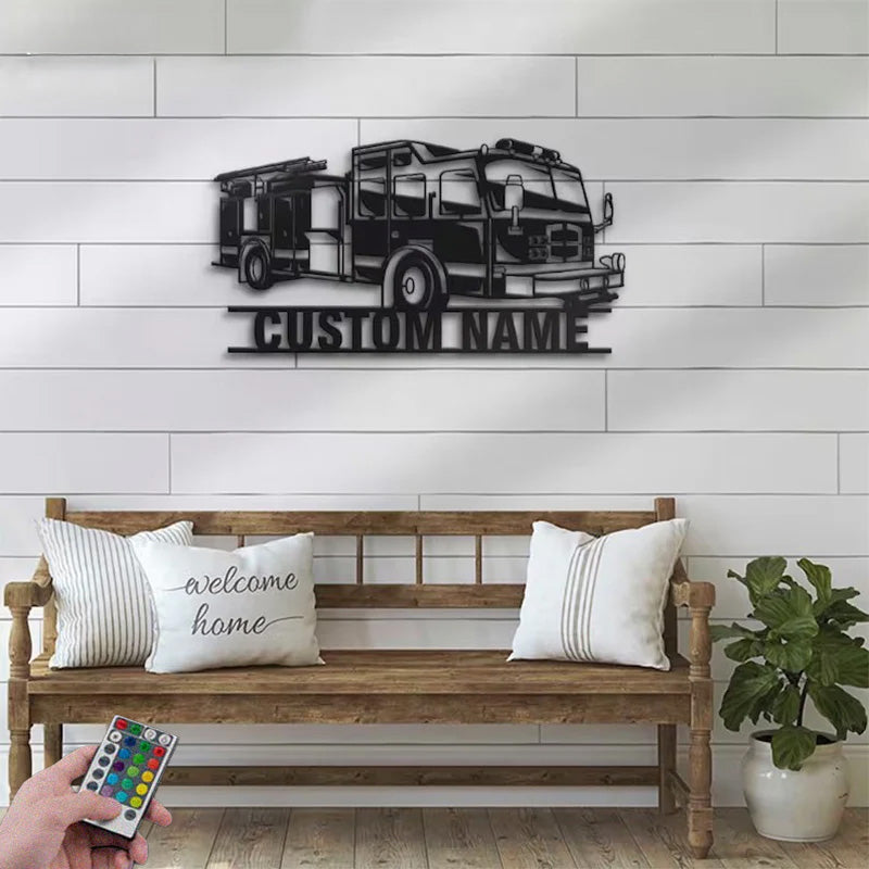 Personalized Engine Fire Truck Driver Metal Wall Signs With RGB Led Light