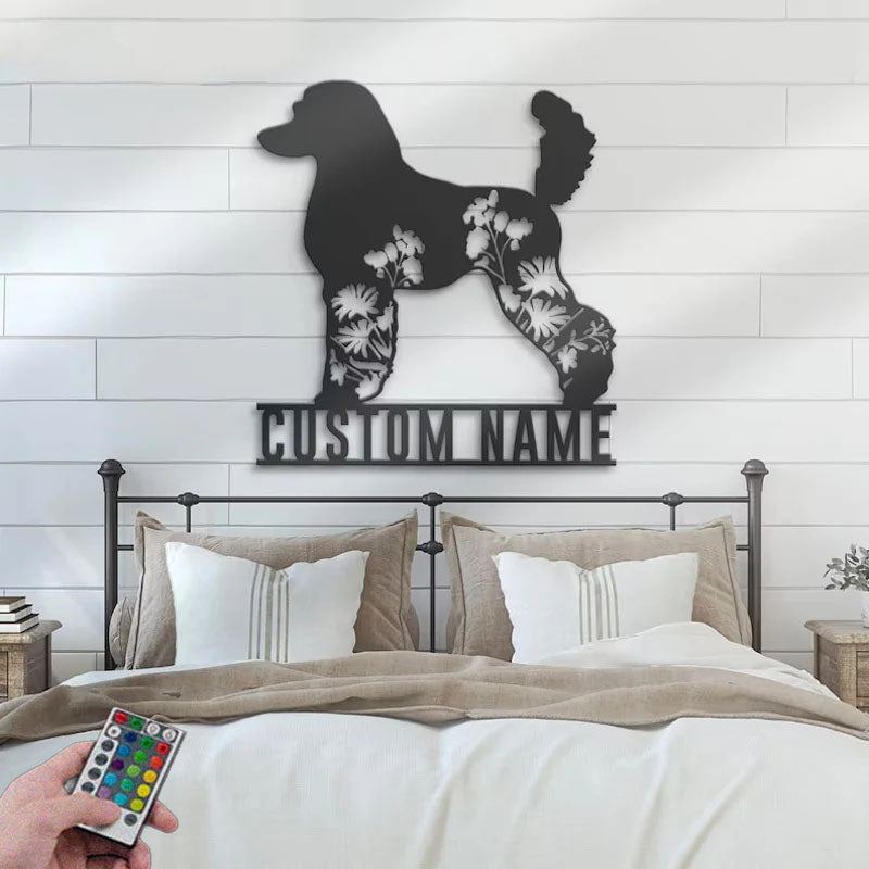 Personalized FLoral Poodle Metal Wall Signs With RGB Led Light