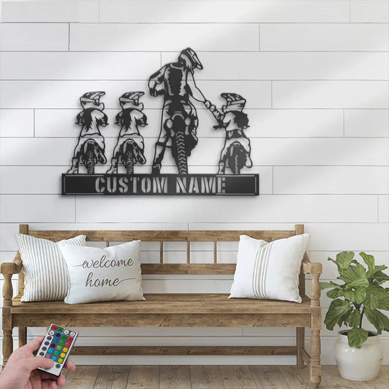 Personalized Family ATV Quad Motocross Biker, Metal Wall Signs With RGB Led Light