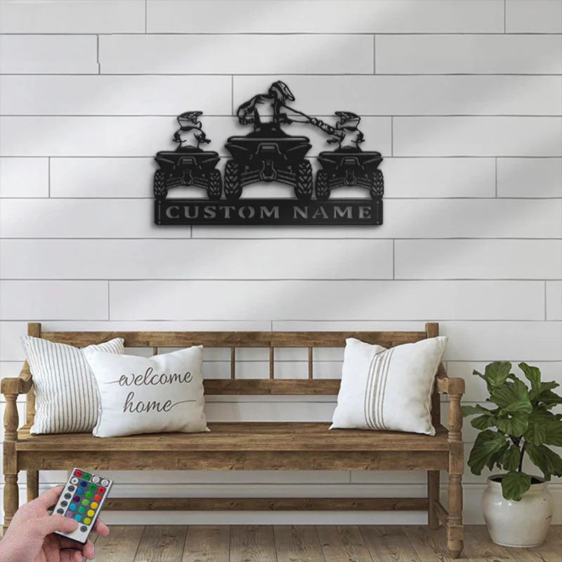Personalized Father Son ATV Quad Motocross Biker, Metal Wall Signs With RGB Led Light