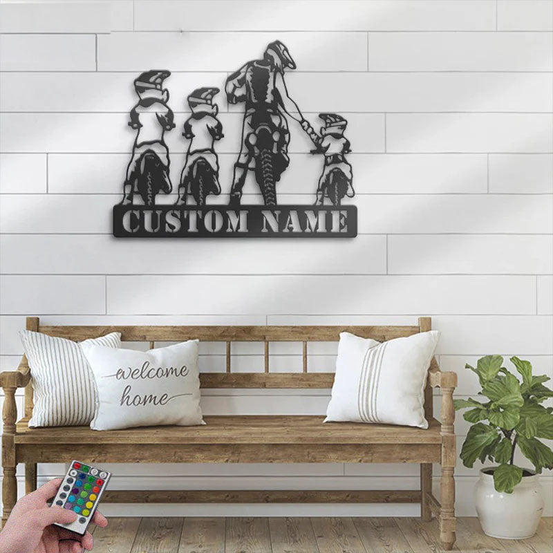 Personalized Father Son Motocross Biker, Metal Wall Signs With RGB Led Light