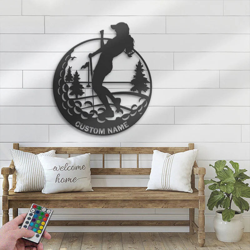 Personalized Female Golfing Metal Wall Signs With RGB Led Light