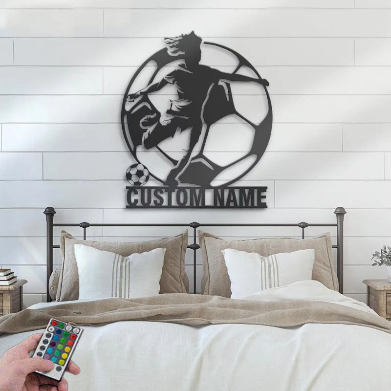 Personalized Female Soccer Metal Wall Signs With RGB Led Light