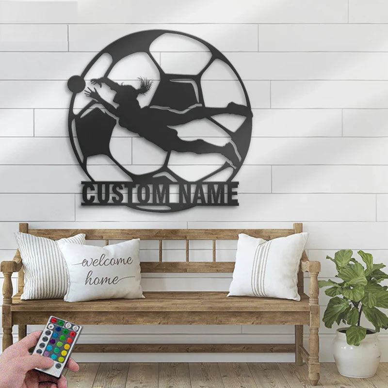Personalized Female Soccer Player,  Metal Wall Signs With RGB Led Light