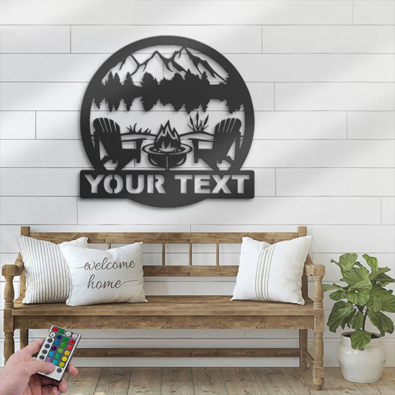 Personalized Fire Pit Lake House Metal Wall Signs With RGB Led Light