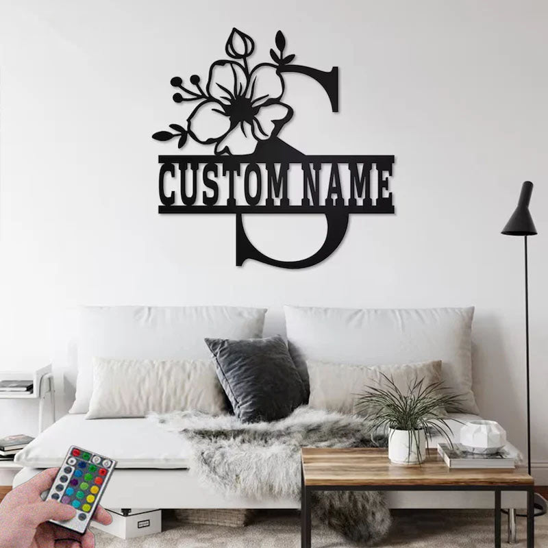 Personalized Floral Alphabet S Metal Wall Signs With RGB Led Light