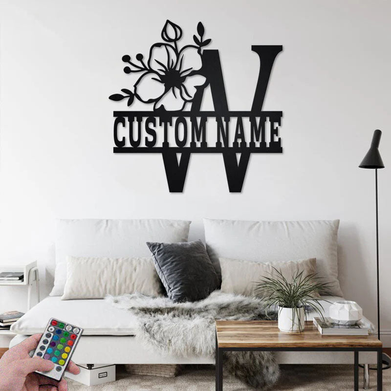 
Personalized Floral Alphabet W Metal Wall Signs With RGB Led Light
