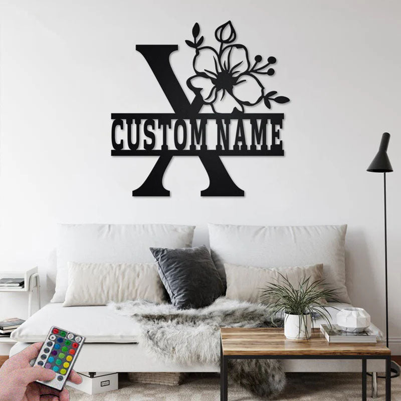 Personalized Floral Alphabet X Metal Wall Signs With RGB Led Light