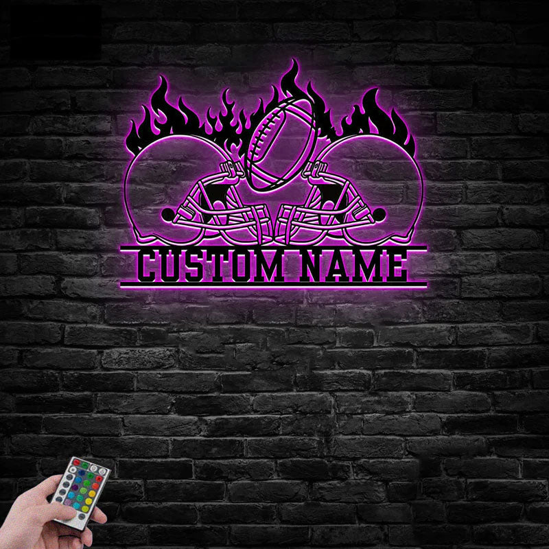 Personalized Football Metal Wall Signs With RGB Led Light