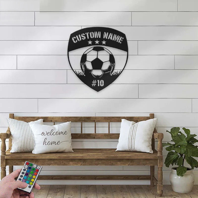 Personalized Football Player Lover Sign Home Decor, Metal Wall Signs With RGB Led Light