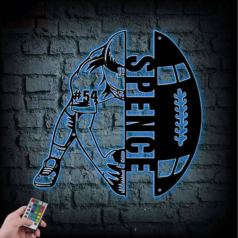 Personalized Football Player Metal Sign, Metal Wall Signs With RGB Led Light