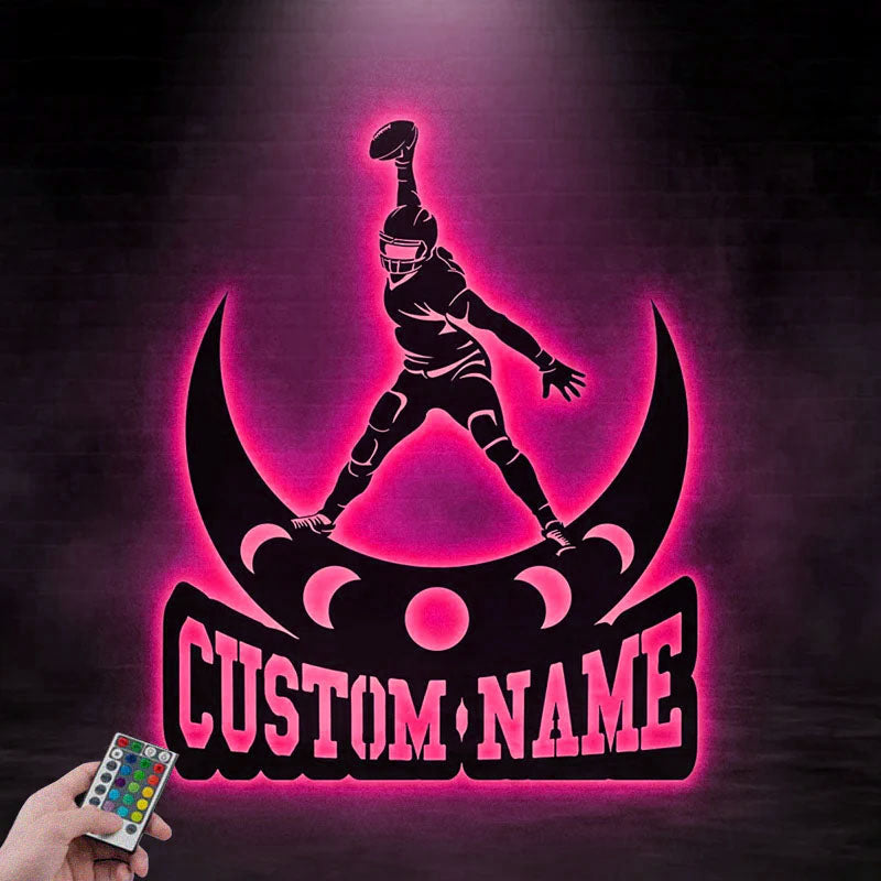Personalized Football Player Metal Sign, Metal Wall Signs With RGB Led Light