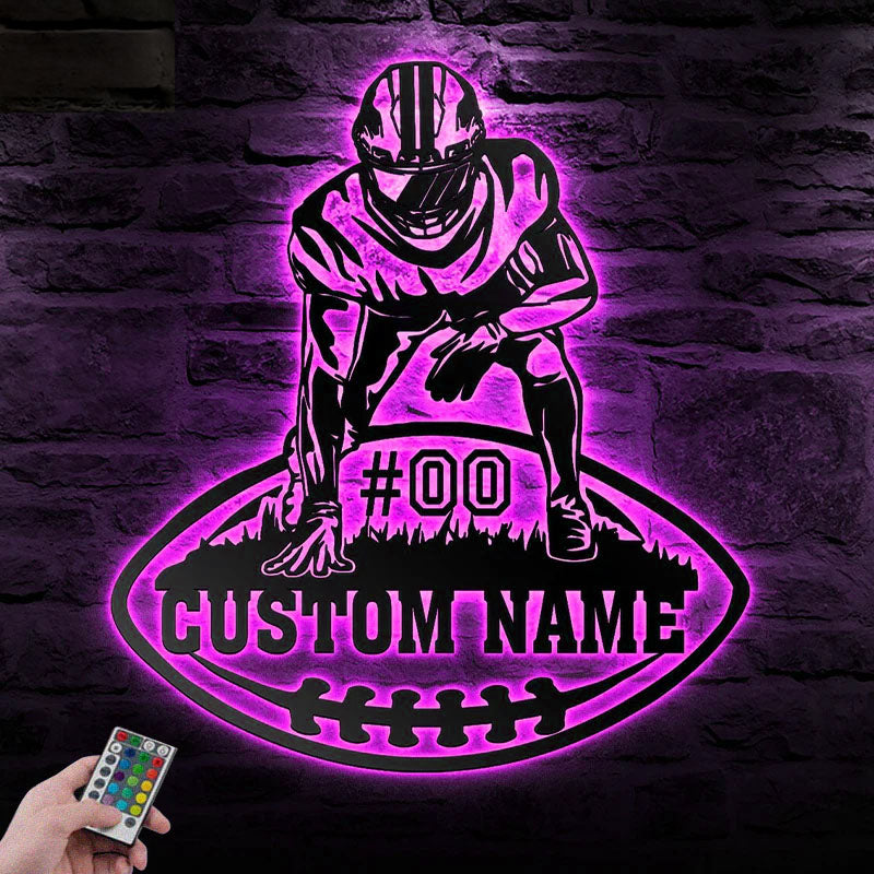 Personalized Football Player, Metal Wall Signs With RGB Led Light