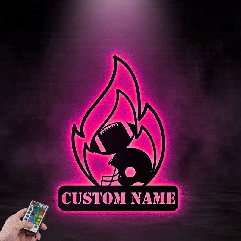 Personalized Football Player, Metal Wall Signs With RGB Led Light