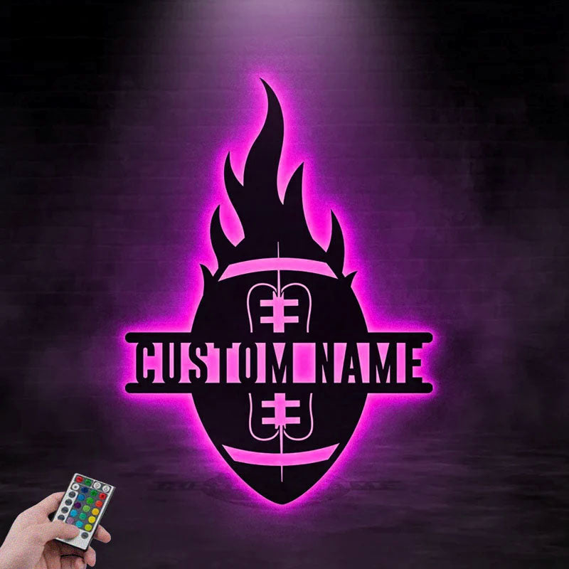 Personalized Football Player, Metal Wall Signs With RGB Led Light