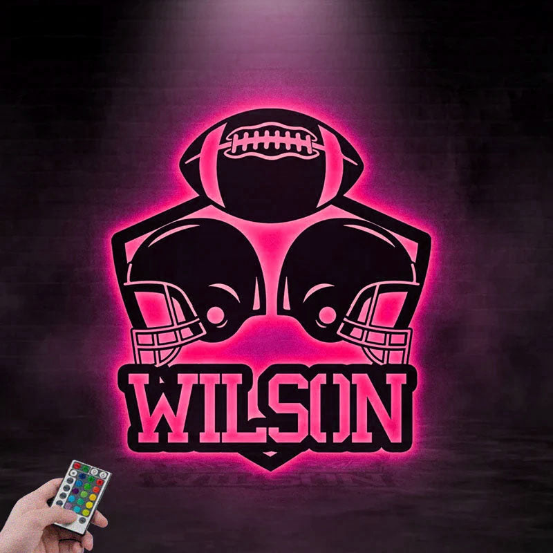 Personalized Football Player, Metal Wall Signs With RGB Led Light