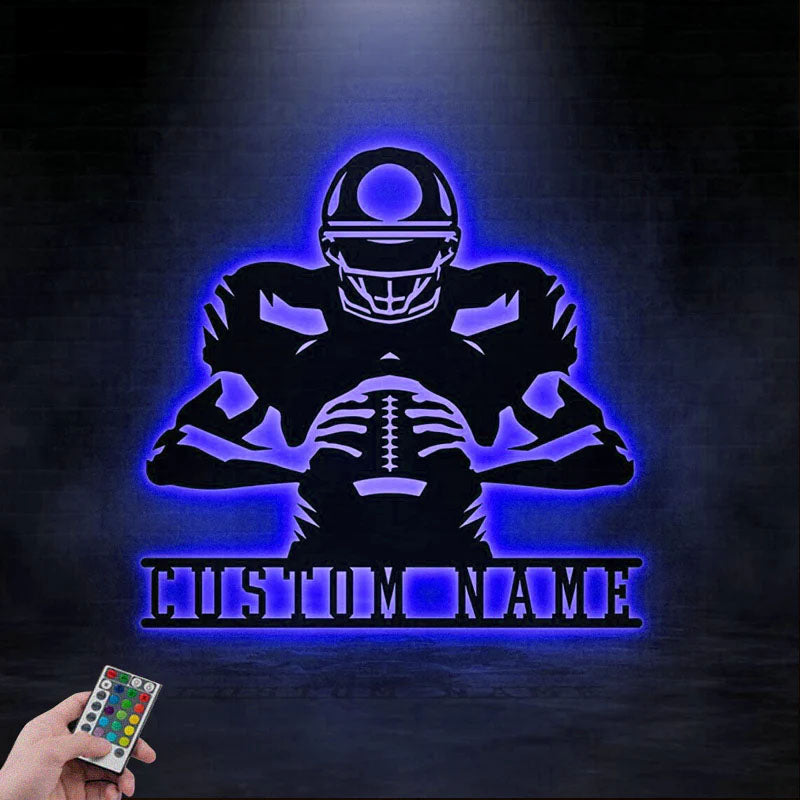 Personalized Football Team Gift, Metal Wall Signs With RGB Led Light