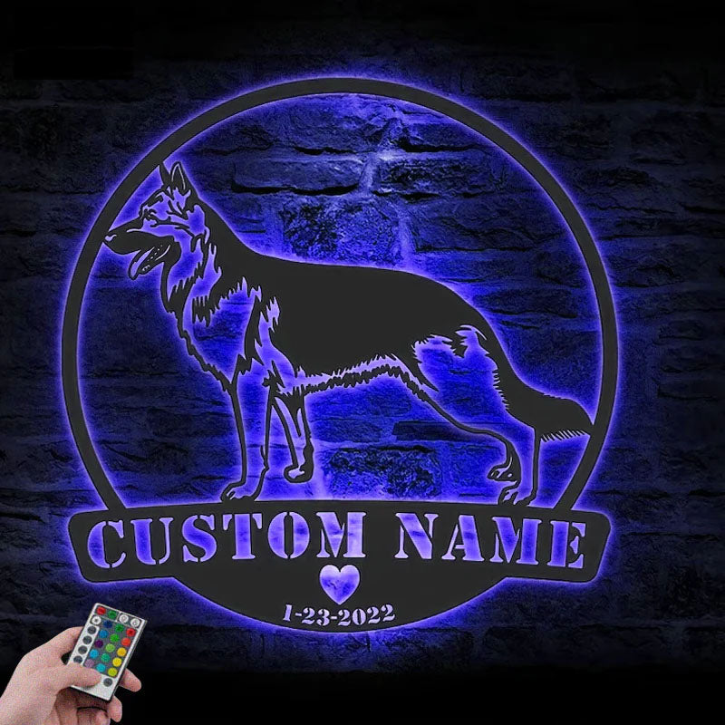 Personalized German Shepherd, Metal Wall Signs With RGB Led Light