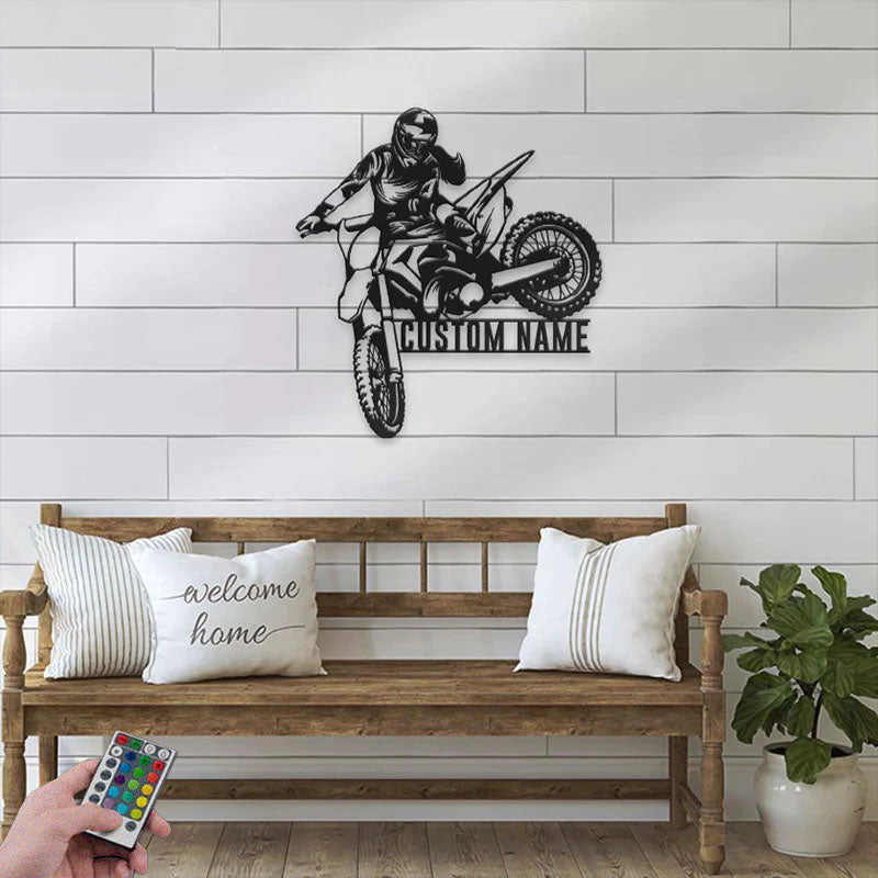 Personalized Girl Motocross Biker, Metal Wall Signs With RGB Led Light