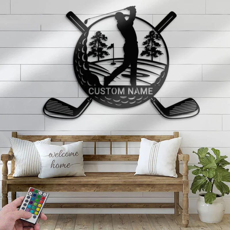 Personalized Golf Metal Wall Signs With RGB Led Light