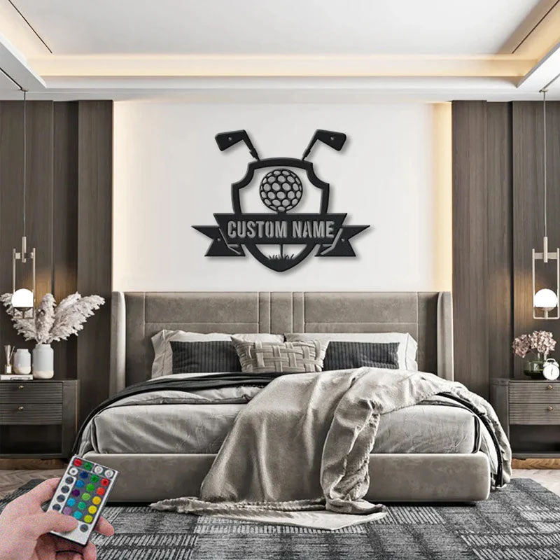 Personalized Golf Player Name Sign Decoration , Metal Wall Signs With RGB Led Light