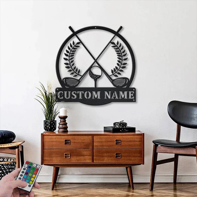 Personalized Golf Player Name Sign Decoration, Metal Wall Signs With RGB Led Light