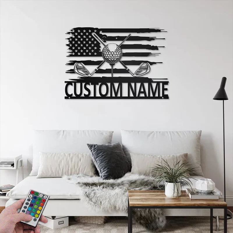 Personalized Golfer Name Sign Decoration For Room, Metal Wall Signs With RGB Led Light