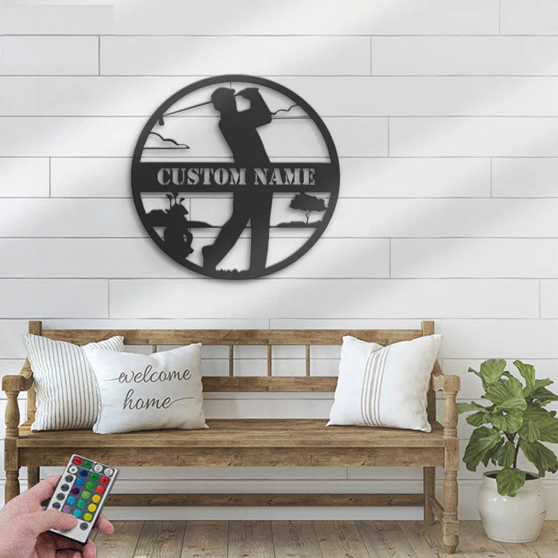 Personalized Golfing Golf Club, Metal Wall Signs With RGB Led Light