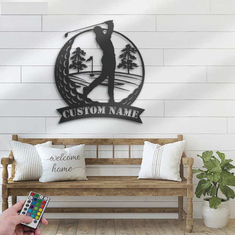 Personalized Golfing Metal Wall Signs With RGB Led Light
