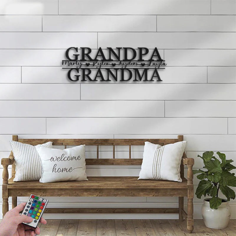 Personalized Grandparents Kids Metal Wall Signs With RGB Led Light