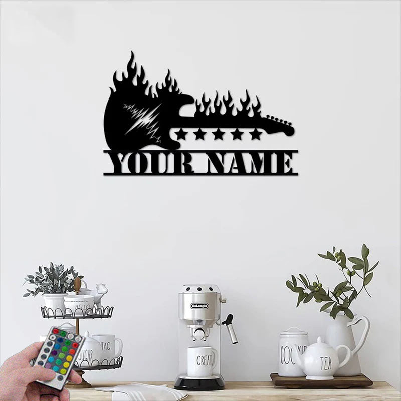 Personalized Guitar Heavy Metal Rock Music Metal Wall Signs With RGB Led Light