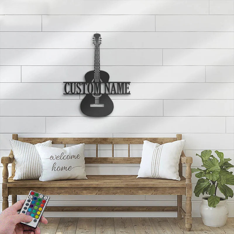 Personalized Guitar Player Metal Wall Signs With RGB Led Light