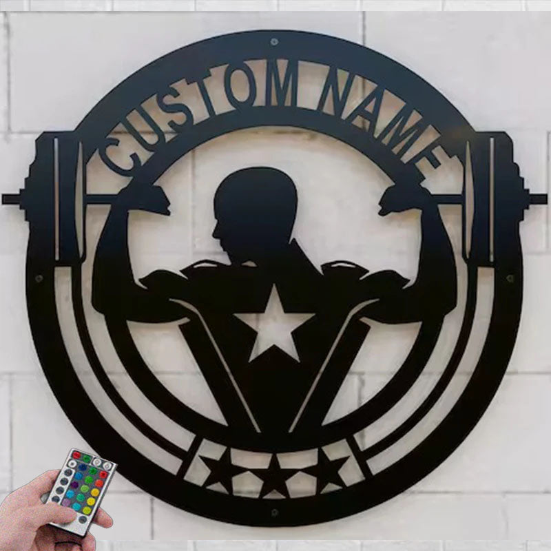 Personalized Gym Metal Wall Decor, Gymer Gift Metal Wall Signs With RGB Led Light