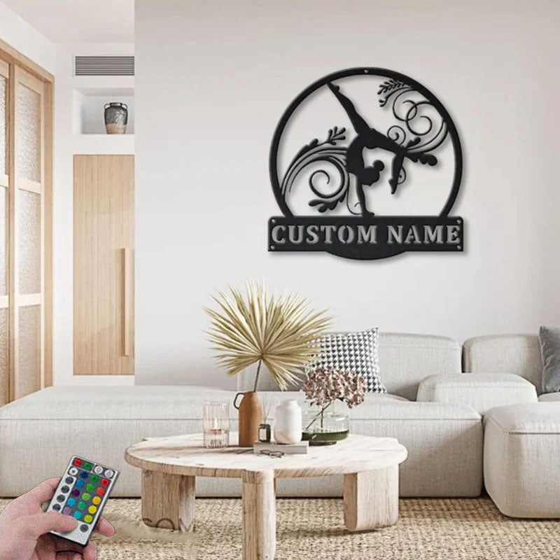 Personalized Gymnastics Metal Wall Signs With RGB Led Light
