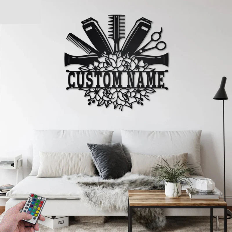 Personalized Hair Salon, Metal Wall Signs With RGB Led Light