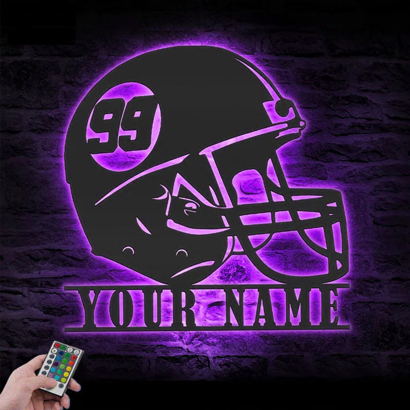 Personalized Helmet American Football, Metal Wall Signs With RGB Led Light