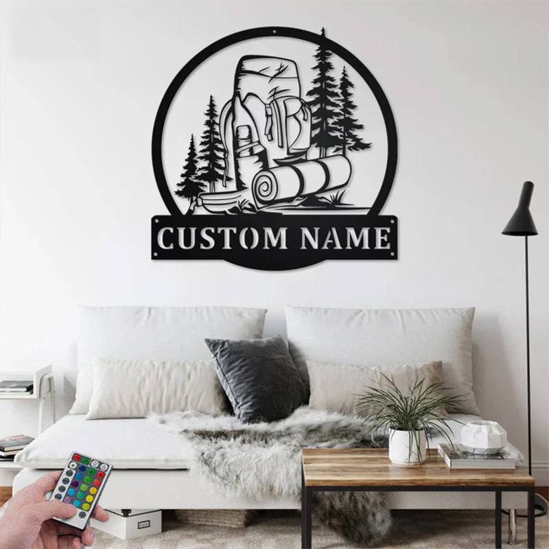 Personalized Hiking Backpack Metal Wall Signs With RGB Led Light