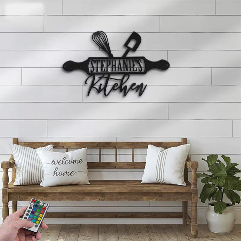 Personalized Kitchen Metal Wall Signs With RGB Led Light