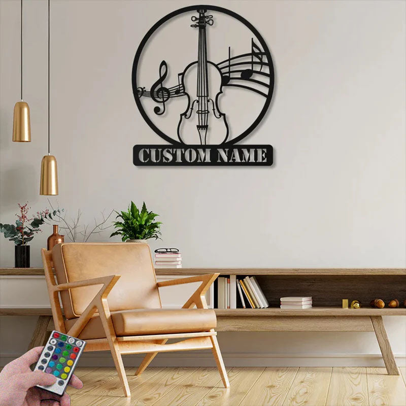 Personalized Light Up Acoustic Guitar Name Metal Wall Signs With RGB Led Light