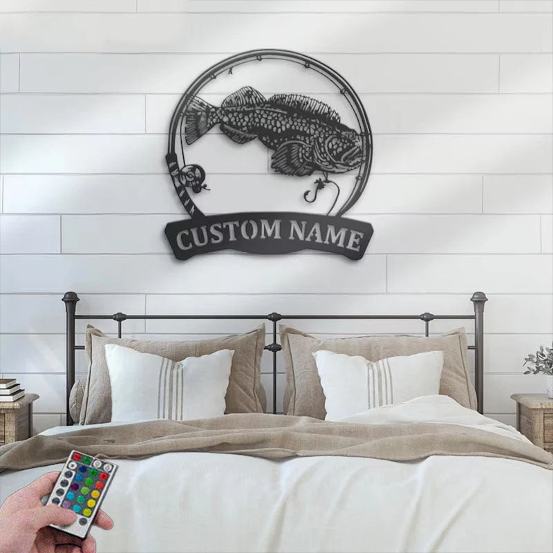 Personalized Lingcod Fishing Metal Wall Signs With RGB Led Light
