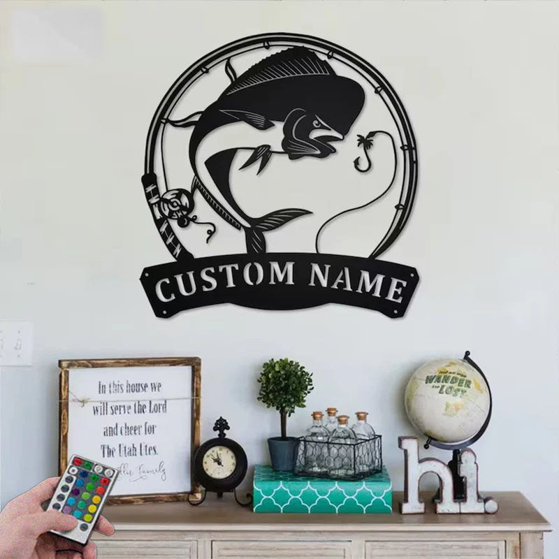 Personalized MahiMahi Fish Metal Wall Signs With RGB Led Light