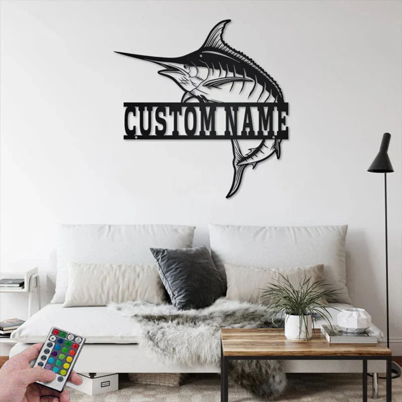 Personalized Marlin Fish Metal Wall Art Sign Decoration For Room With LED Light