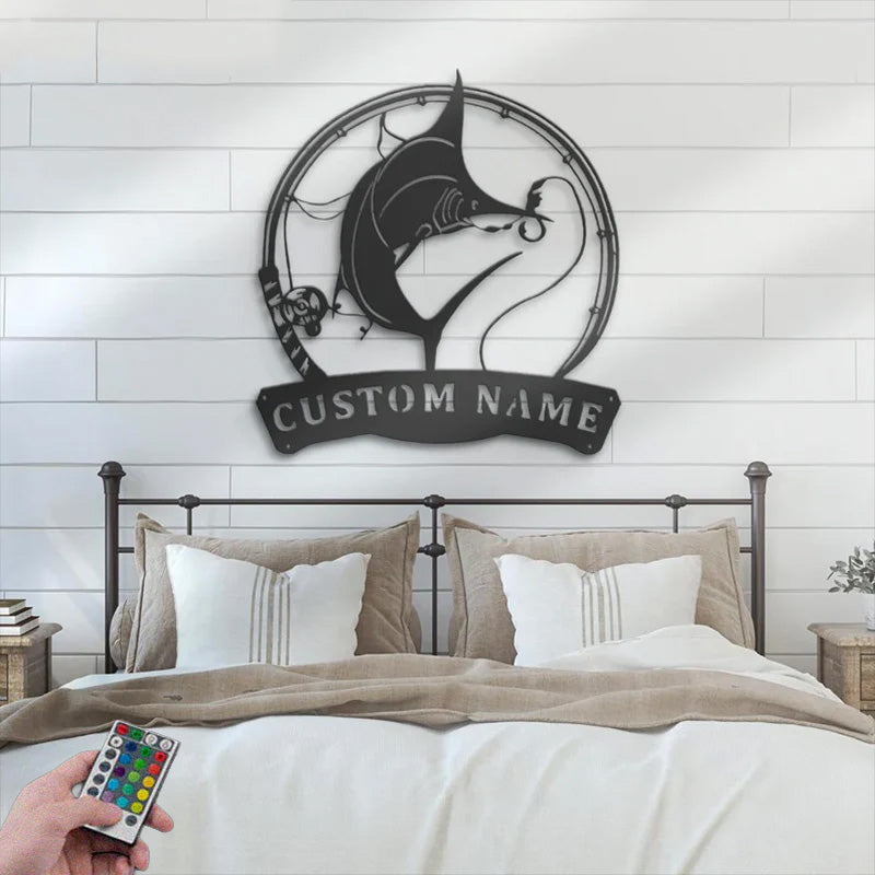 Personalized Marlin Fishing Metal Wall Signs With RGB Led Light