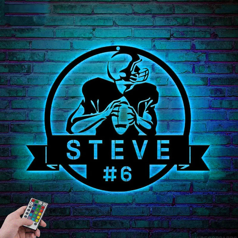 Personalized Metal Football Wall Art, Metal Wall Signs With RGB Led Light
