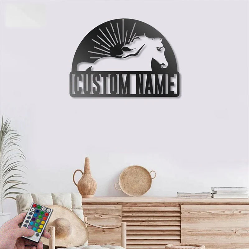 Personalized Metal Horse Stall Metal Wall Signs With RGB Led Light