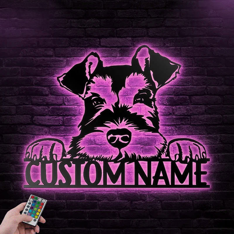 Personalized Miniature Schnauzer Dog, Metal Wall Signs With RGB Led Light