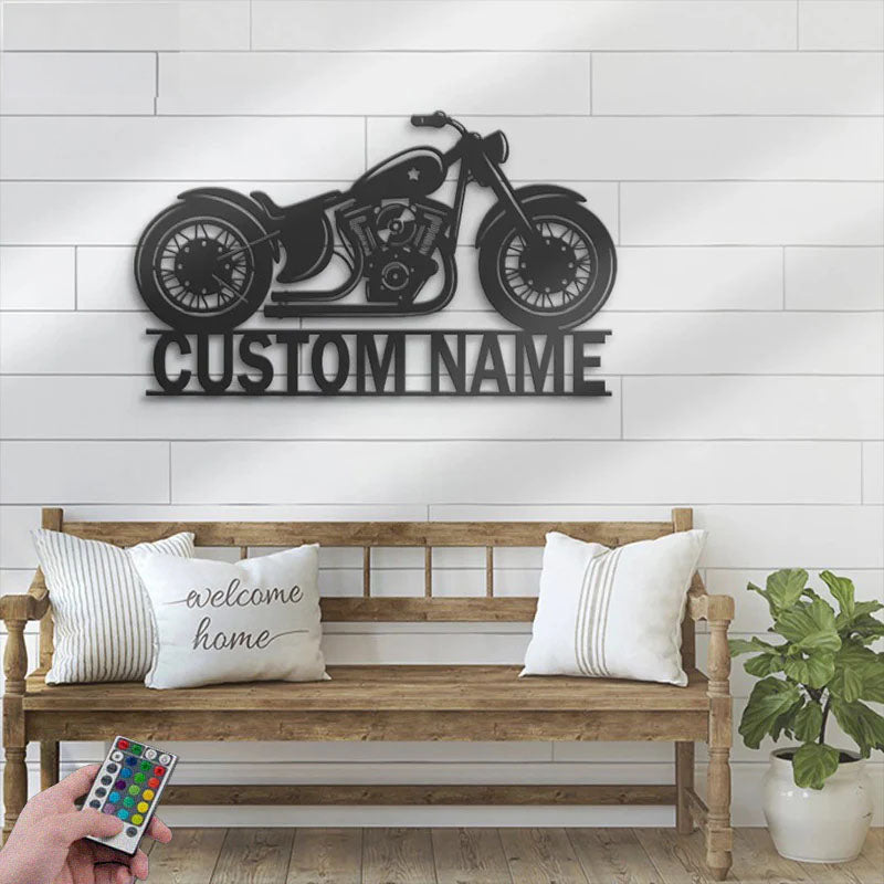 Personalized Motocross Biker, Metal Wall Signs With RGB Led Light